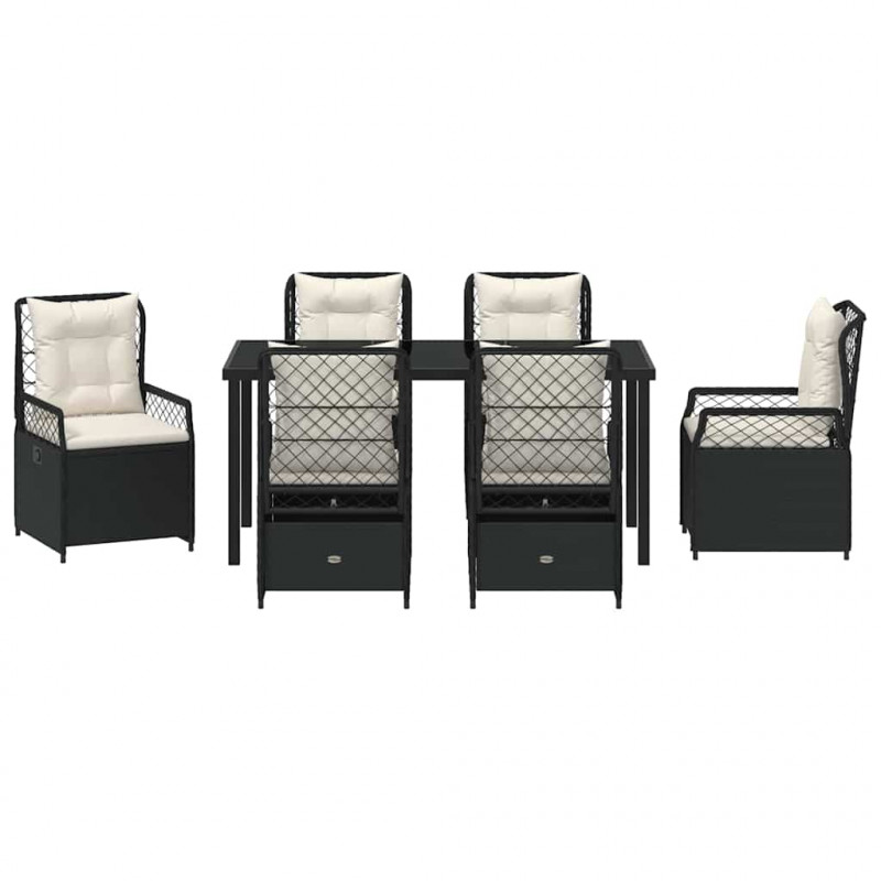 Zestaw do jadalni w ogrodzie 7 pcs Czarny polirattan