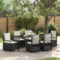 Zestaw do jadalni w ogrodzie 7 pcs Czarny polirattan