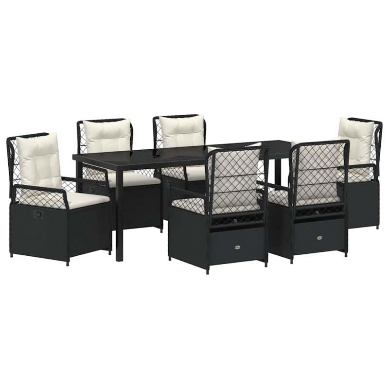 Zestaw do jadalni w ogrodzie 7 pcs Czarny polirattan