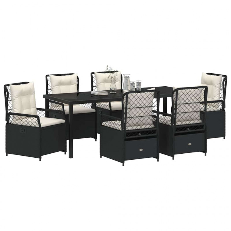 Zestaw do jadalni w ogrodzie 7 pcs Czarny polirattan