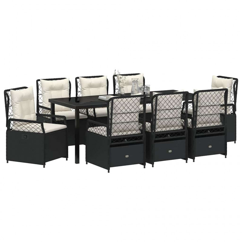 Zestaw do jadalni w ogrodzie 9 pcs Czarny polirattan
