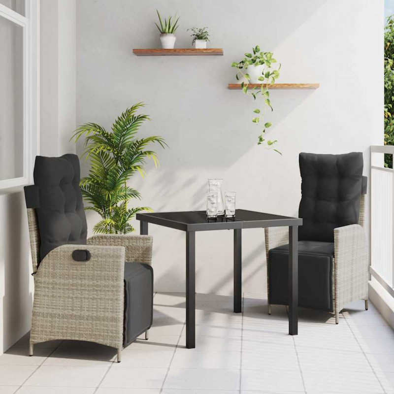 Zestaw do jadalni w ogrodzie 3 pcs Jasnoszary polirattan