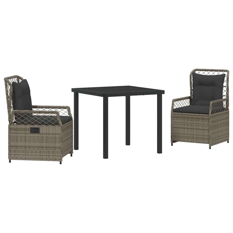 Zestaw do jadalni w ogrodzie 3 pcs Szary polirattan