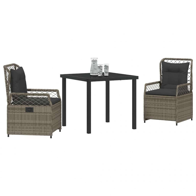 Zestaw do jadalni w ogrodzie 3 pcs Szary polirattan