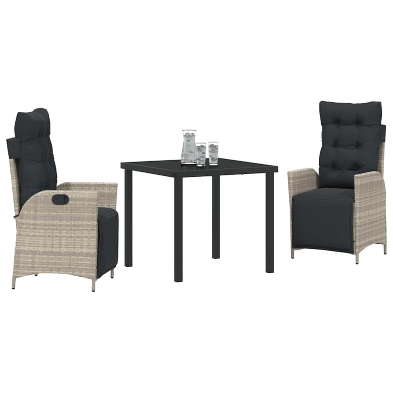 Zestaw do jadalni w ogrodzie 3 pcs Jasnoszary polirattan
