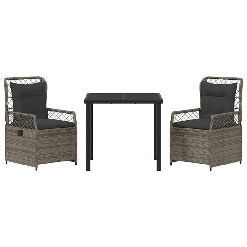 Zestaw do jadalni w ogrodzie 3 pcs Szary polirattan
