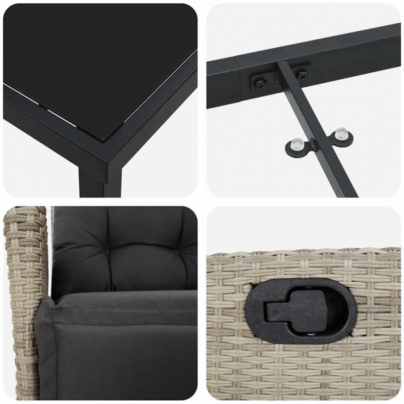 Zestaw do jadalni w ogrodzie 3 pcs Jasnoszary polirattan