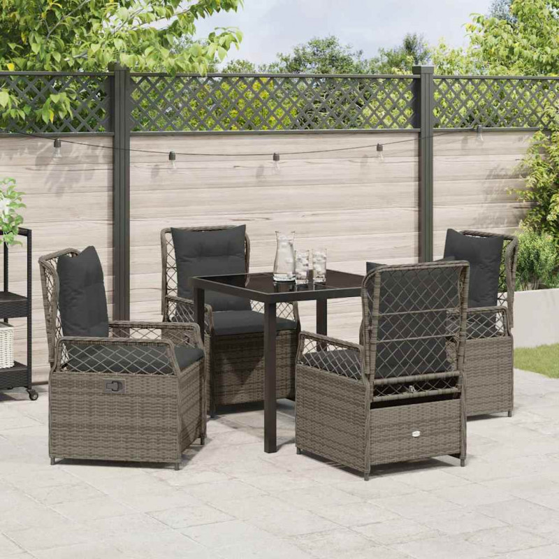 Zestaw do jadalni w ogrodzie 5 pcs Szary polirattan