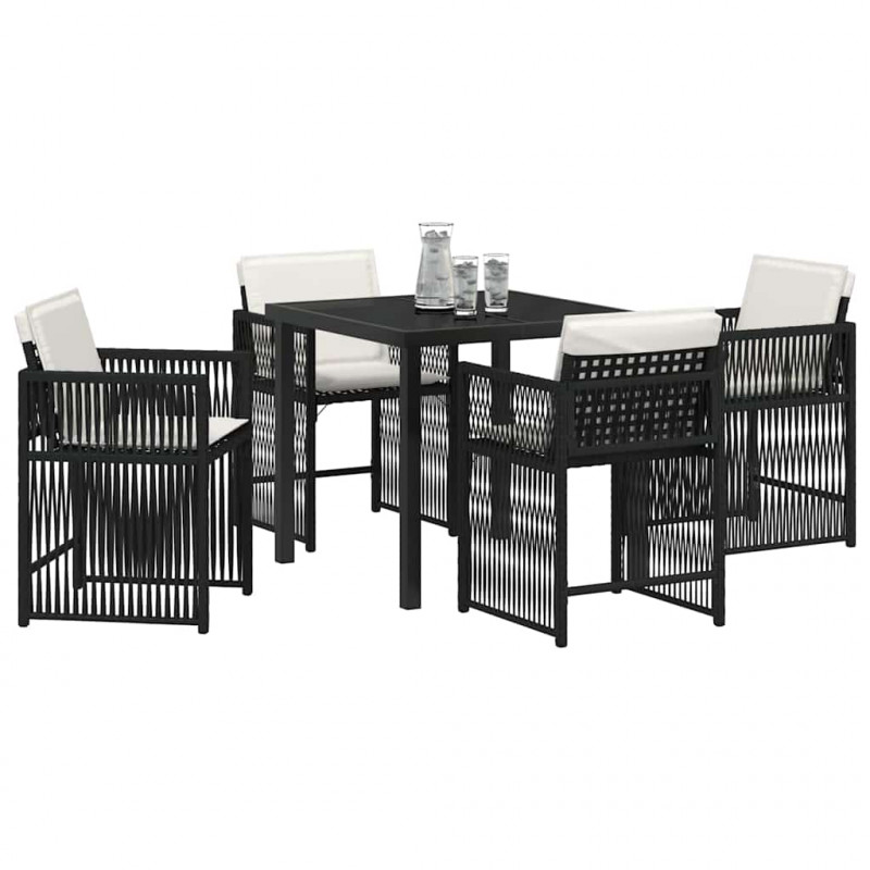 Zestaw do jadalni w ogrodzie 5 pcs Czarny polirattan