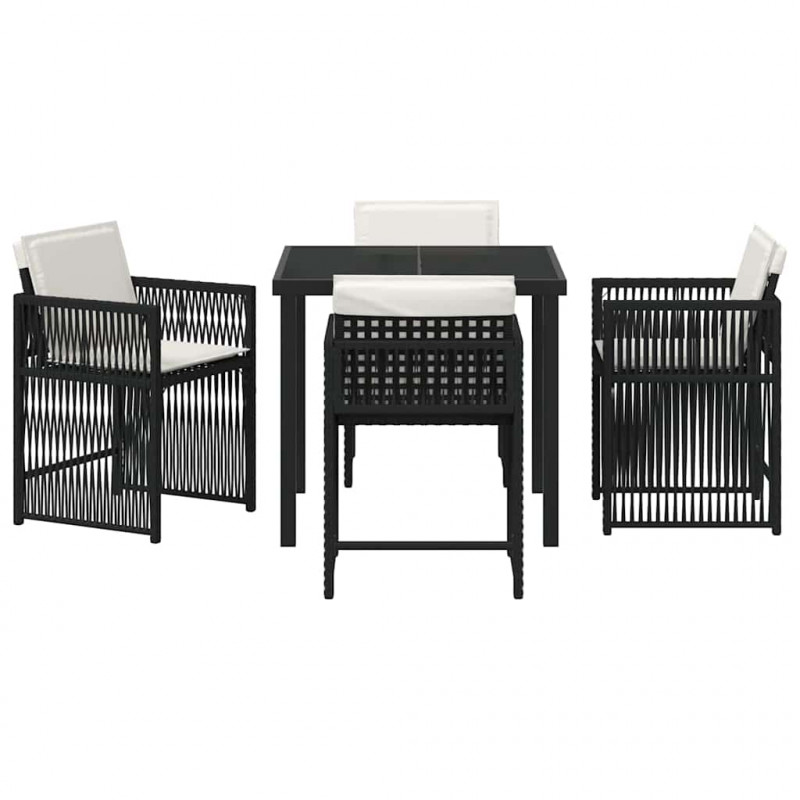 Zestaw do jadalni w ogrodzie 5 pcs Czarny polirattan