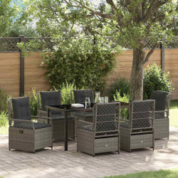 Zestaw do jadalni w ogrodzie 7 pcs Szary polirattan