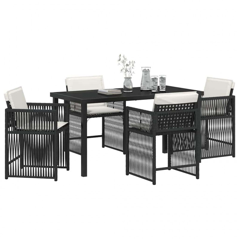 Zestaw do jadalni w ogrodzie 5 pcs Czarny polirattan