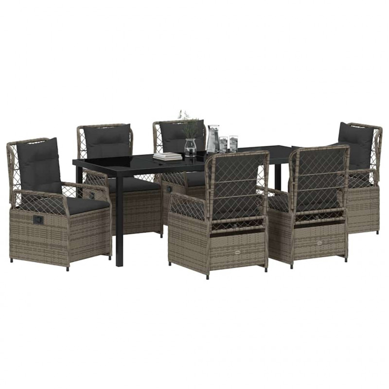 Zestaw do jadalni w ogrodzie 7 pcs Szary polirattan