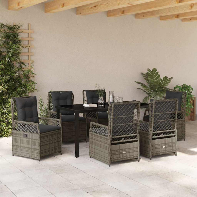Zestaw do jadalni w ogrodzie 7 pcs Szary polirattan