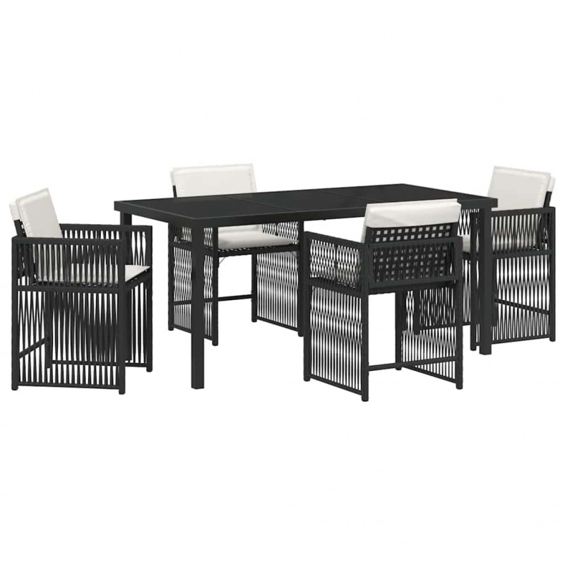 Zestaw do jadalni w ogrodzie 5 pcs Czarny polirattan