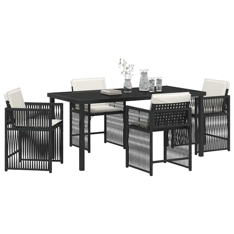 Zestaw do jadalni w ogrodzie 5 pcs Czarny polirattan