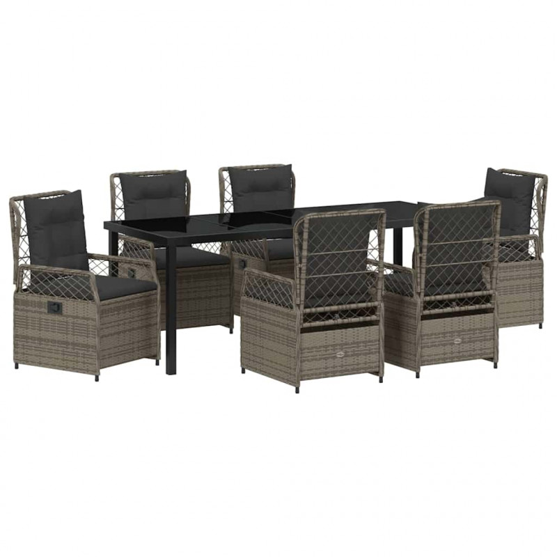 Zestaw do jadalni w ogrodzie 7 pcs Szary polirattan