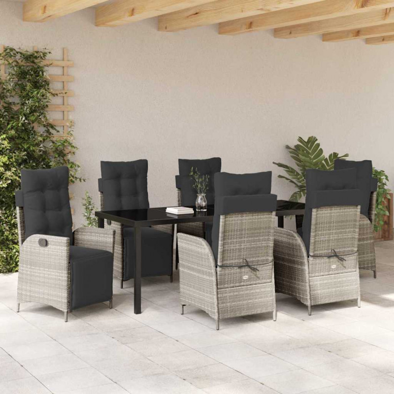 Zestaw do jadalni w ogrodzie 7 pcs Jasnoszary polirattan