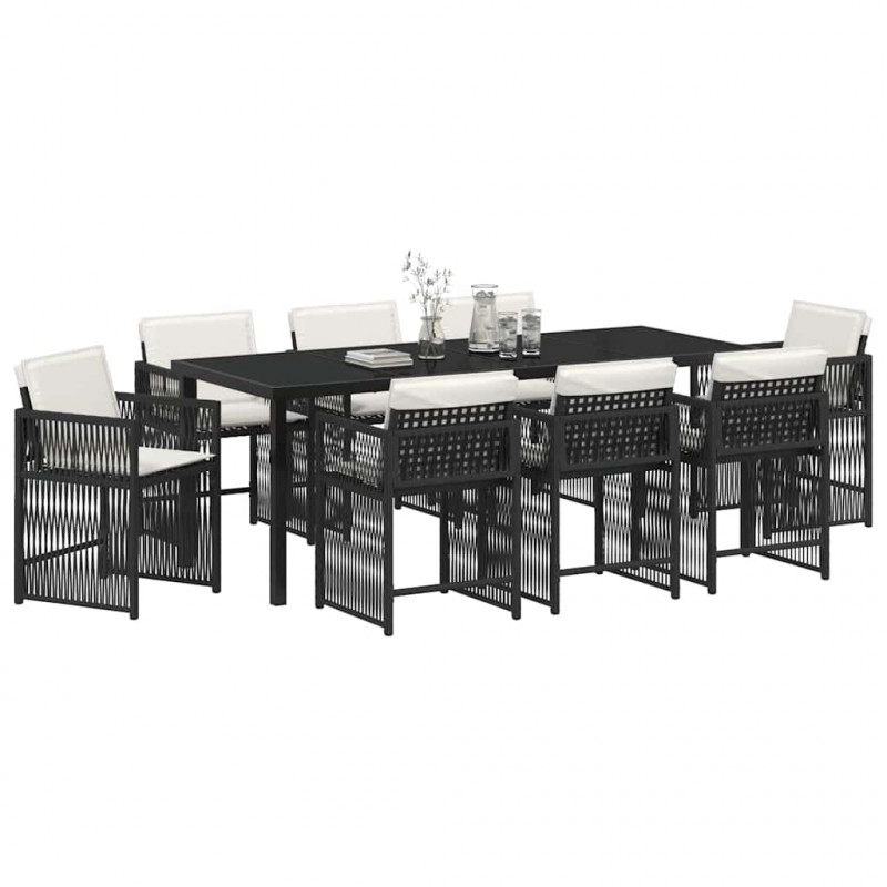Zestaw do jadalni w ogrodzie 9 pcs Czarny polirattan