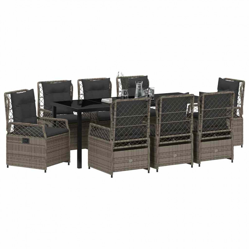 Zestaw do jadalni w ogrodzie 9 pcs Szary polirattan