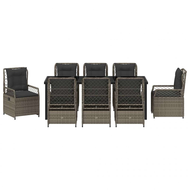 Zestaw do jadalni w ogrodzie 9 pcs Szary polirattan
