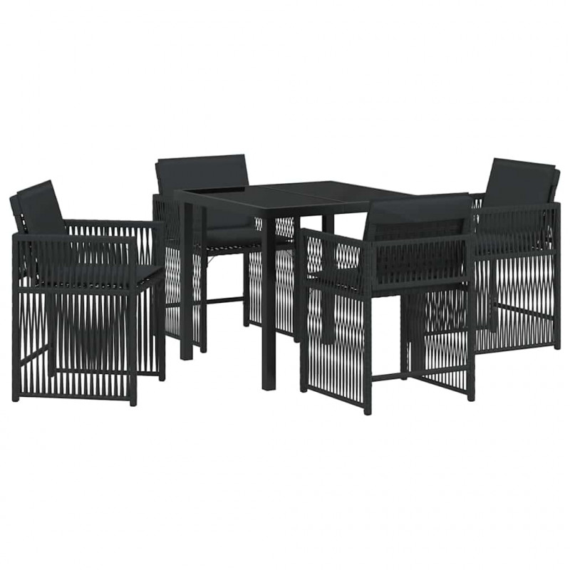 Zestaw do jadalni w ogrodzie 5 pcs Czarny polirattan