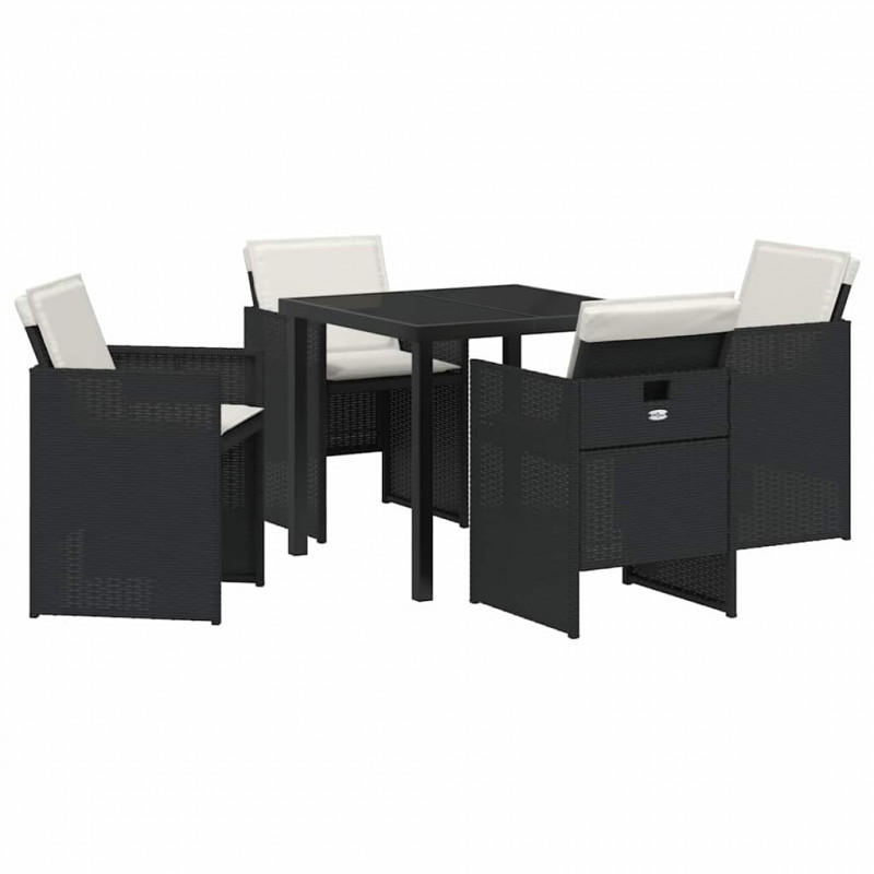 Zestaw do jadalni w ogrodzie 5 pcs Czarny polirattan