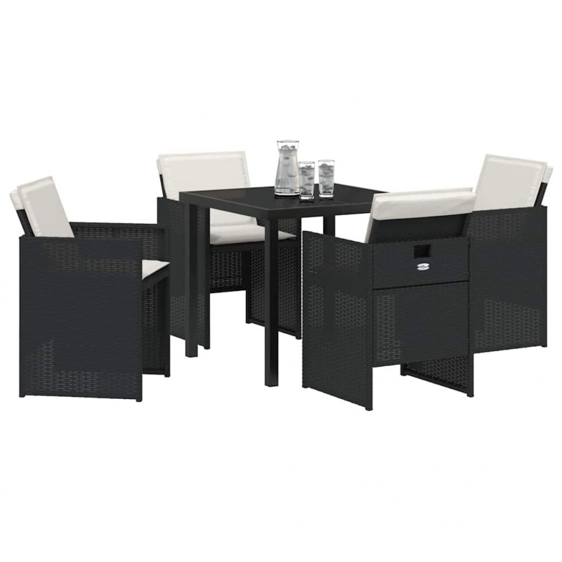 Zestaw do jadalni w ogrodzie 5 pcs Czarny polirattan