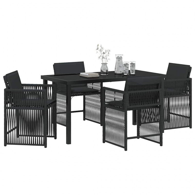 Zestaw do jadalni w ogrodzie 5 pcs Czarny polirattan