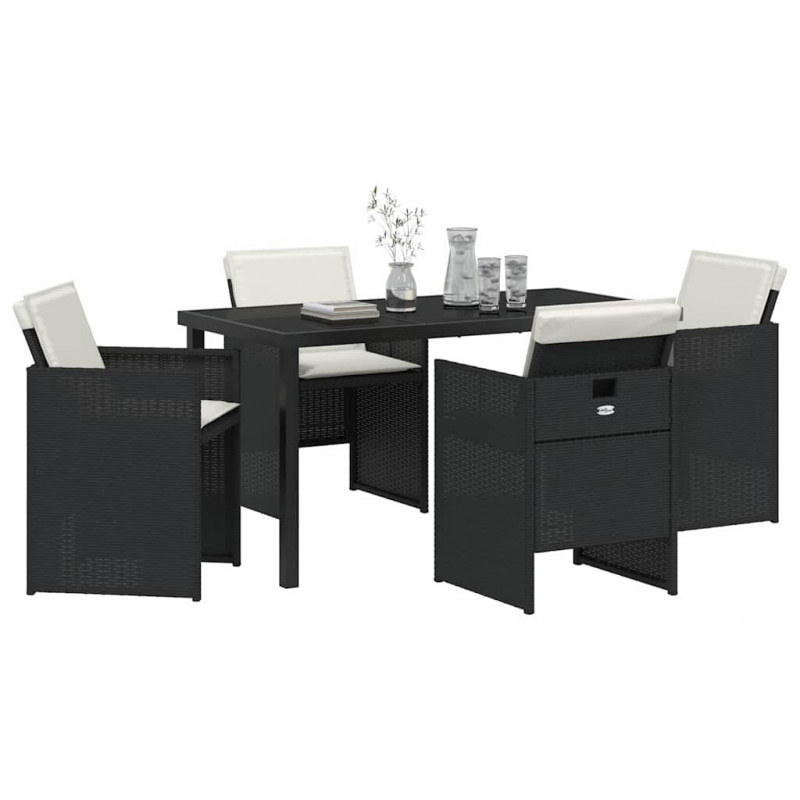 Zestaw do jadalni w ogrodzie 5 pcs Czarny polirattan