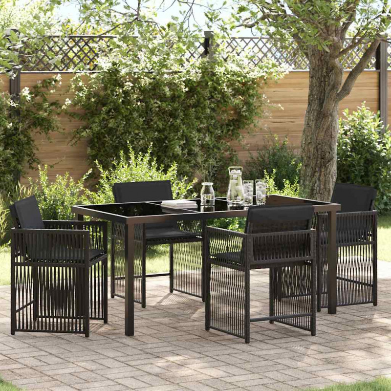 Zestaw do jadalni w ogrodzie 5 pcs Czarny polirattan