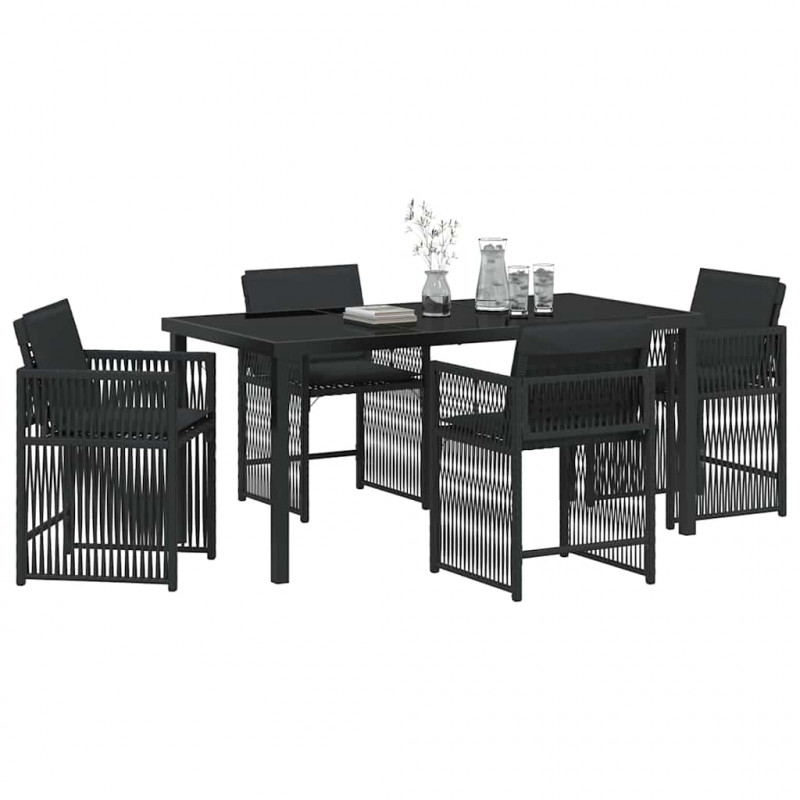 Zestaw do jadalni w ogrodzie 5 pcs Czarny polirattan
