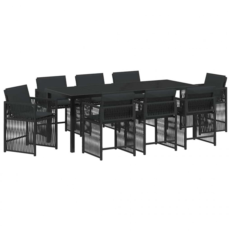 Zestaw do jadalni w ogrodzie 9 pcs Czarny polirattan