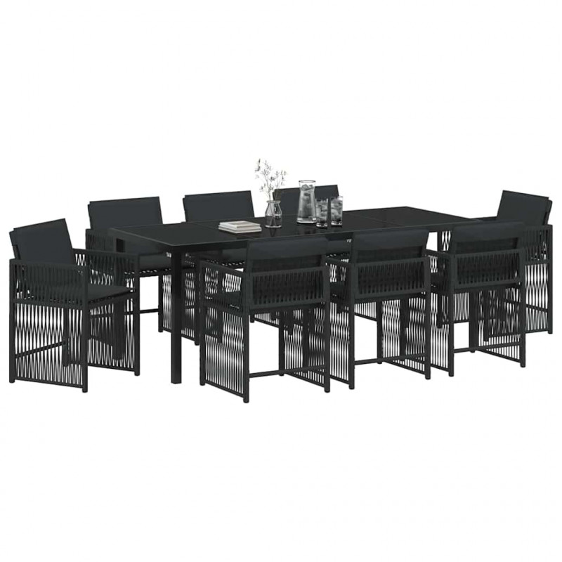 Zestaw do jadalni w ogrodzie 9 pcs Czarny polirattan