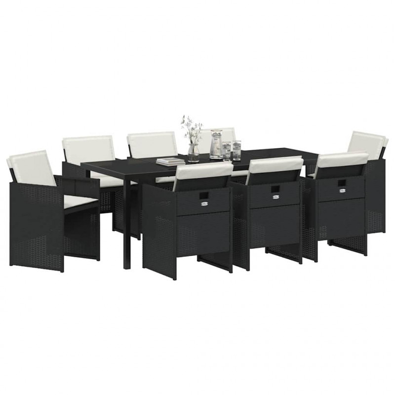 Zestaw do jadalni w ogrodzie 9 pcs Czarny polirattan
