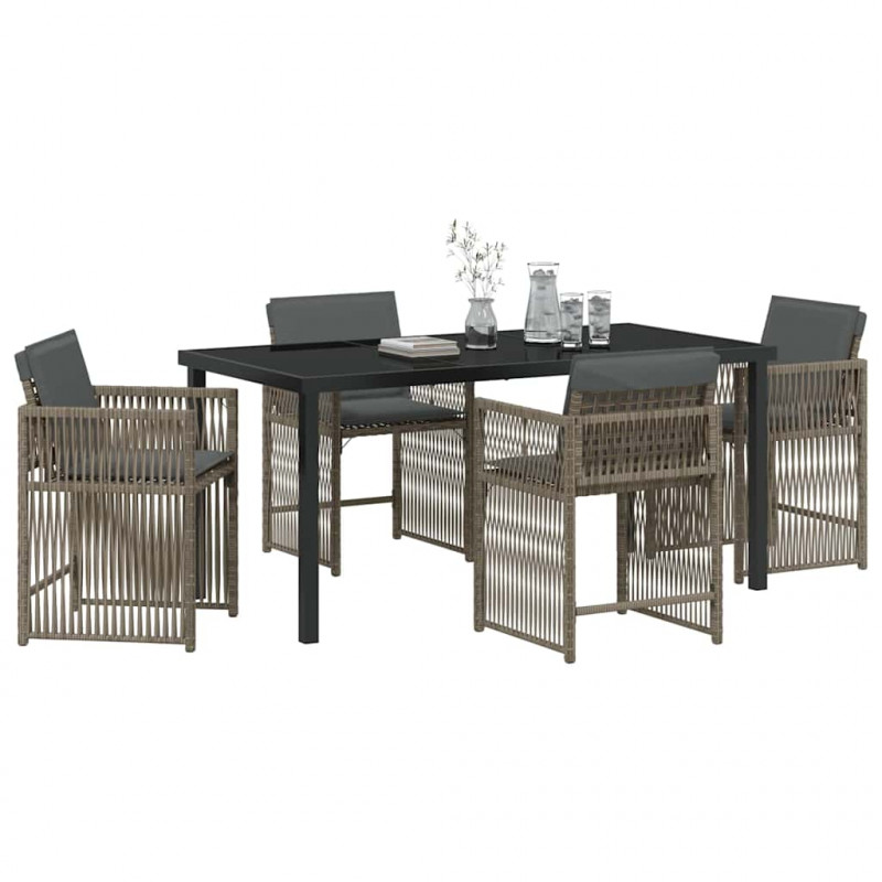 Zestaw do jadalni w ogrodzie 5 pcs Szary polirattan