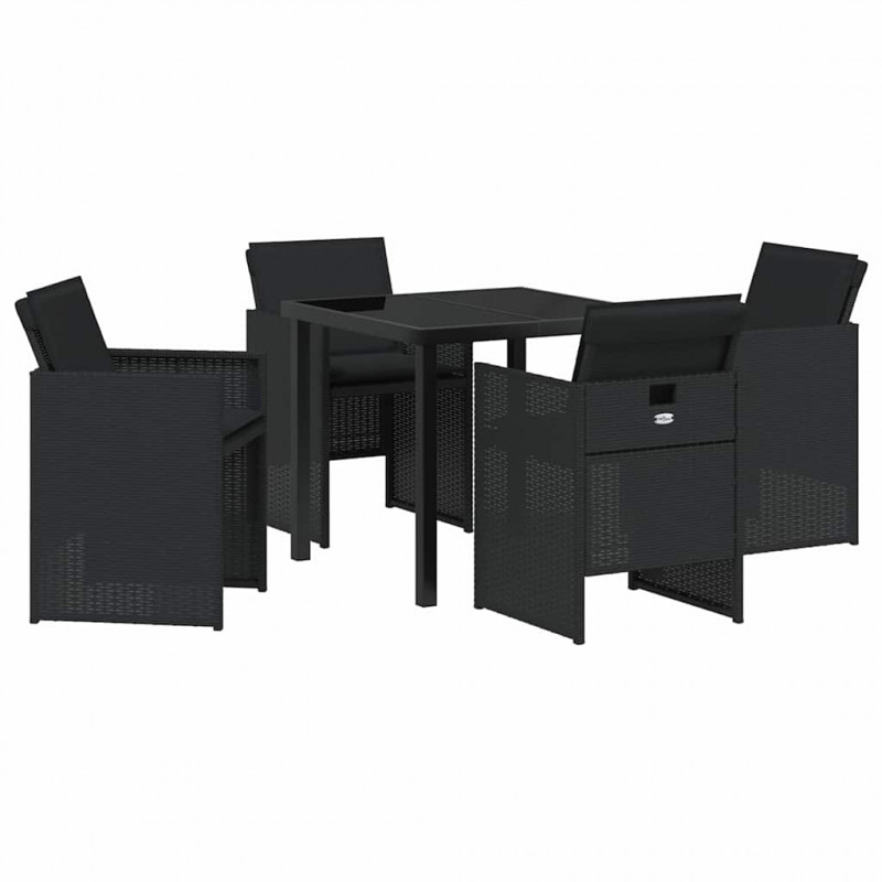 Zestaw do jadalni w ogrodzie 5 pcs Czarny polirattan