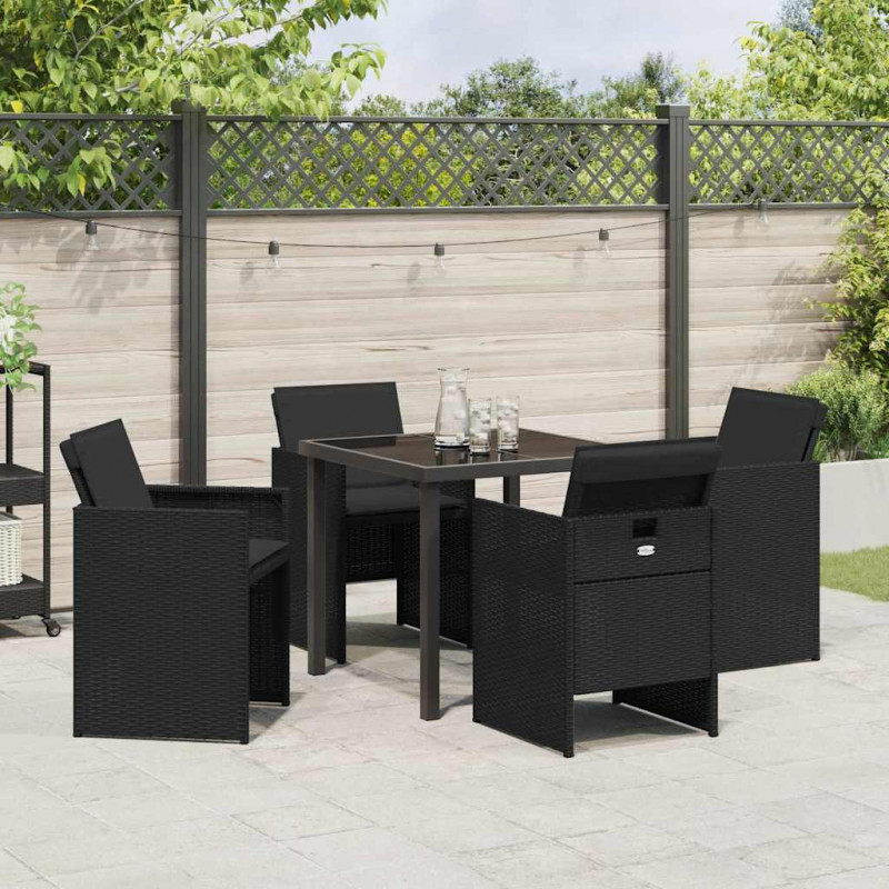 Zestaw do jadalni w ogrodzie 5 pcs Czarny polirattan