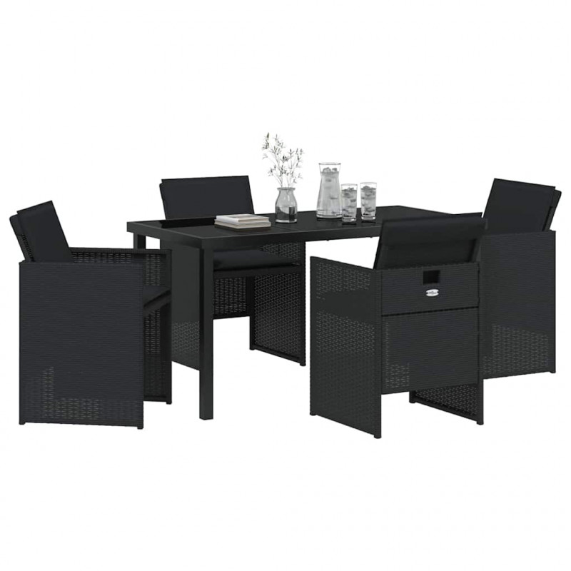 Zestaw do jadalni w ogrodzie 5 pcs Czarny polirattan