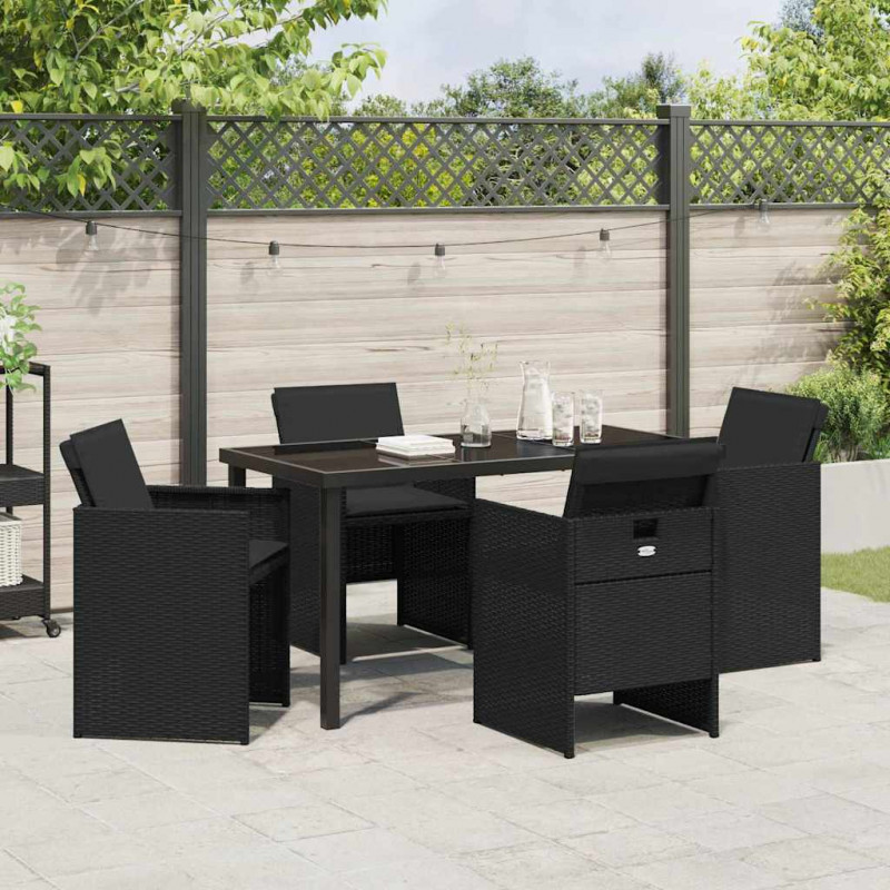 Zestaw do jadalni w ogrodzie 5 pcs Czarny polirattan
