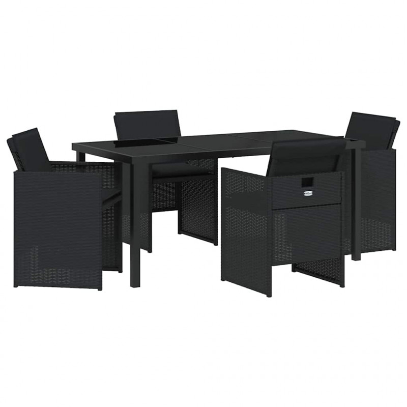 Zestaw do jadalni w ogrodzie 5 pcs Czarny polirattan