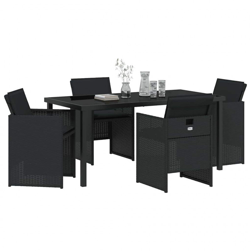 Zestaw do jadalni w ogrodzie 5 pcs Czarny polirattan