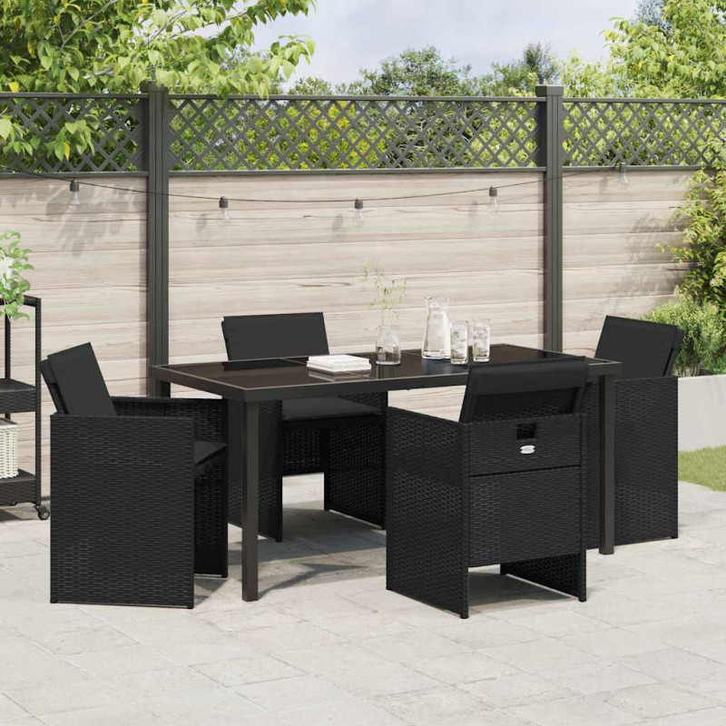 Zestaw do jadalni w ogrodzie 5 pcs Czarny polirattan