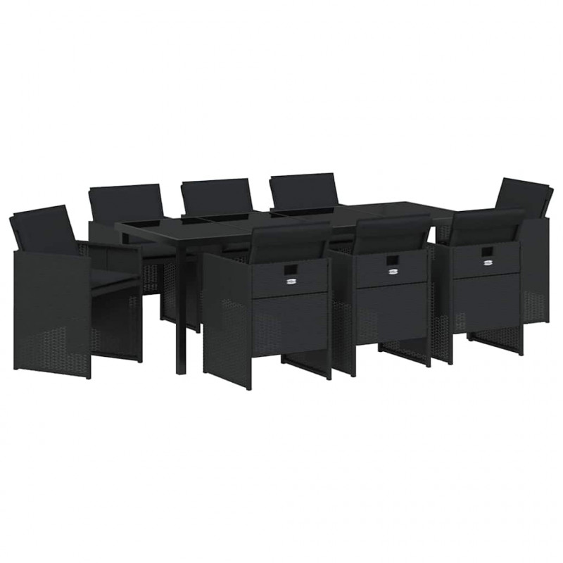 Zestaw do jadalni w ogrodzie 9 pcs Czarny polirattan