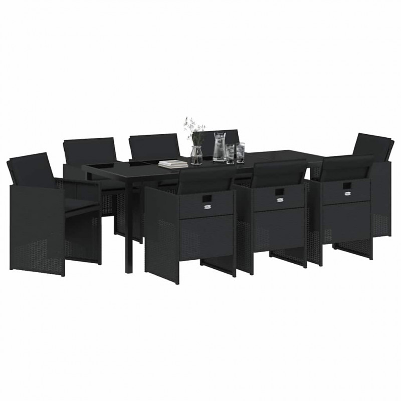 Zestaw do jadalni w ogrodzie 9 pcs Czarny polirattan