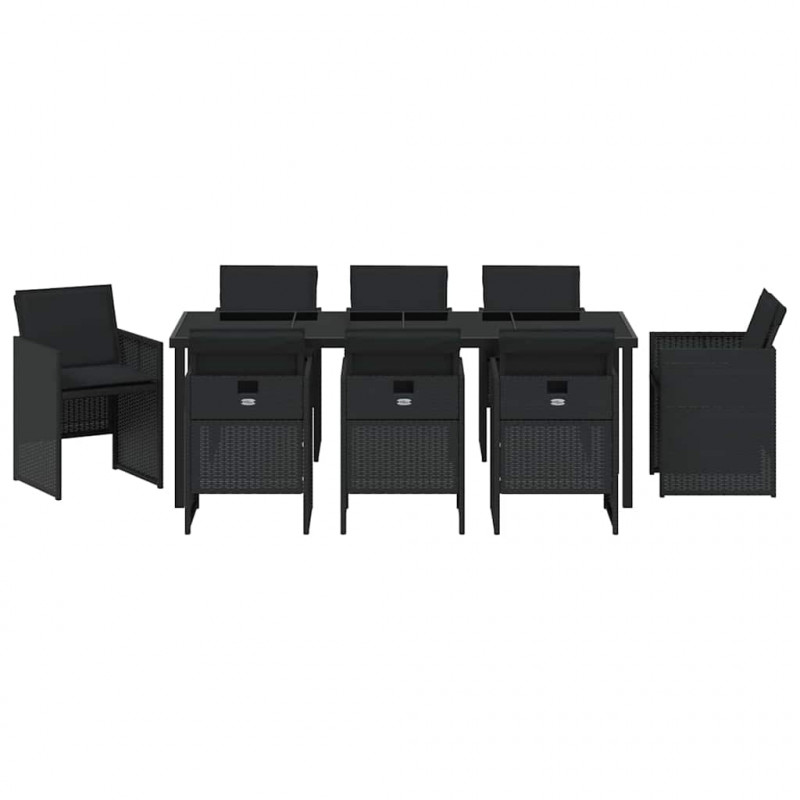 Zestaw do jadalni w ogrodzie 9 pcs Czarny polirattan