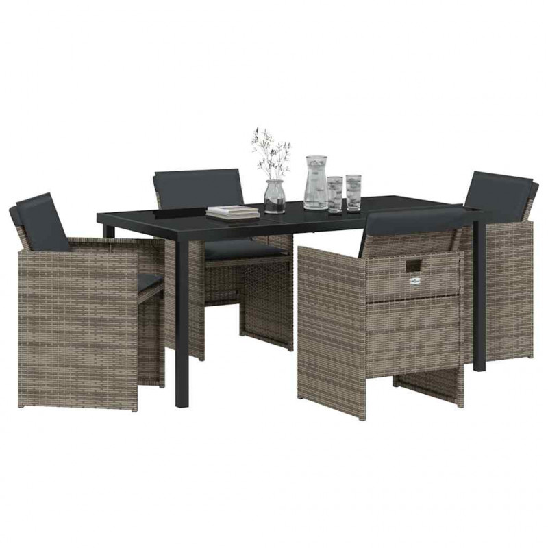 Zestaw do jadalni w ogrodzie 5 pcs Szary polirattan