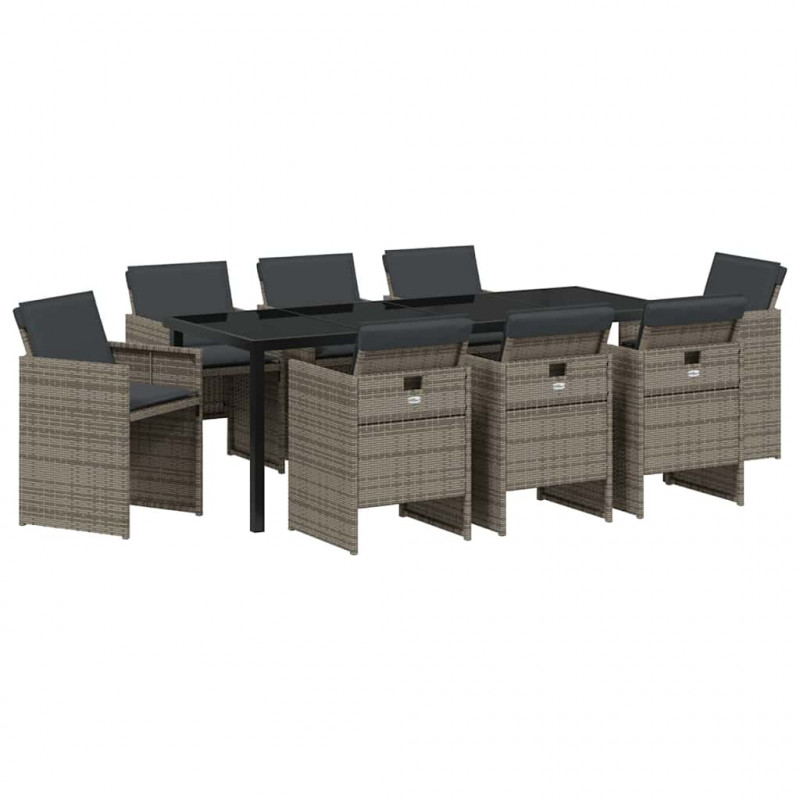 Zestaw do jadalni w ogrodzie 9 pcs Szary polirattan