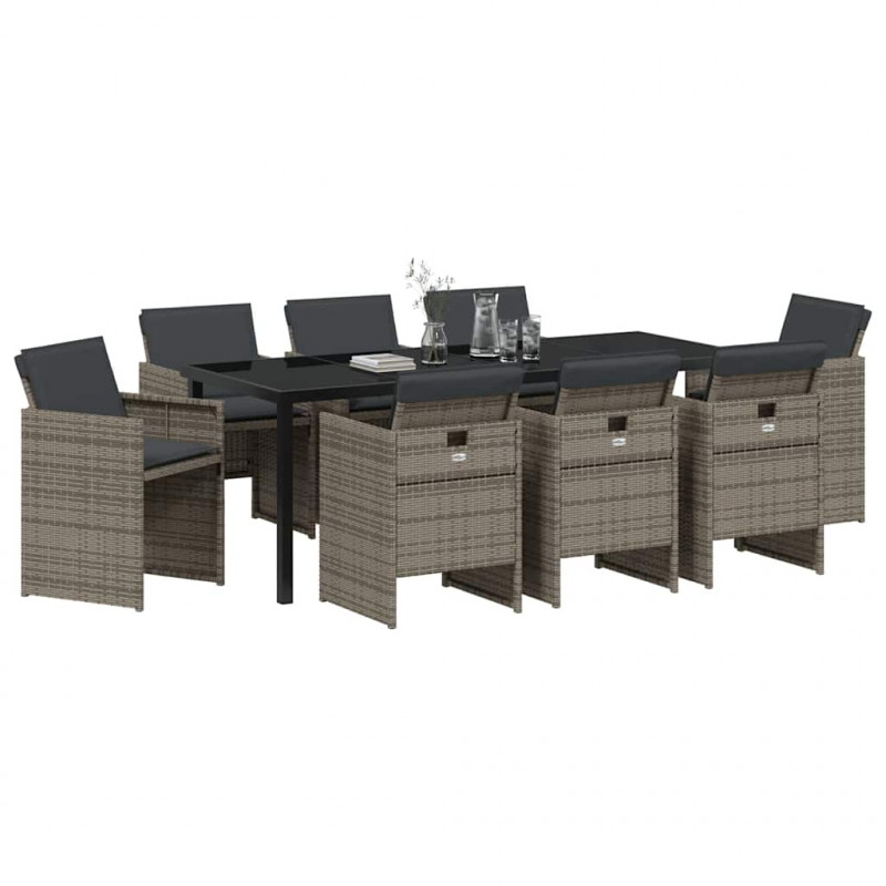 Zestaw do jadalni w ogrodzie 9 pcs Szary polirattan