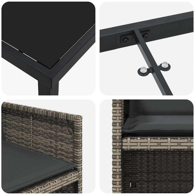 Zestaw do jadalni w ogrodzie 9 pcs Szary polirattan